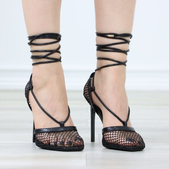 Shoes - Fishnet Black High Heels